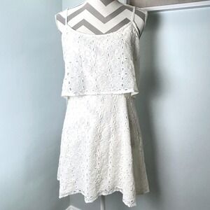 Abercrombie Eyelet Lace White Cotton Layered Mini Tank Dress Medium New